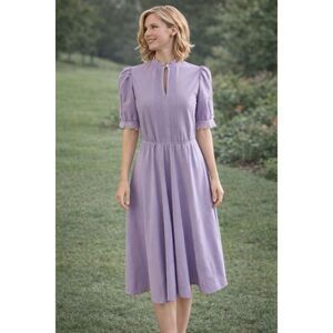 Jane Baar Vintage Lavender Puff Lace Trim Sleeve Midi Dress Women’s Size 10